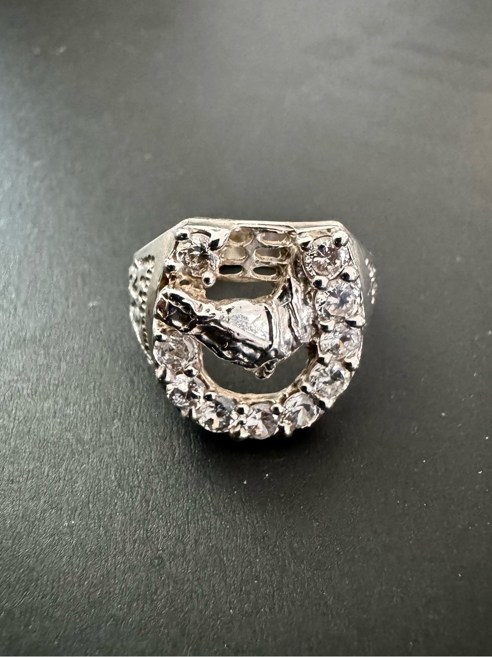Men'S Equestrian 925 Sterling Silver & Cz Horse In Harness Signet Ring Size 9